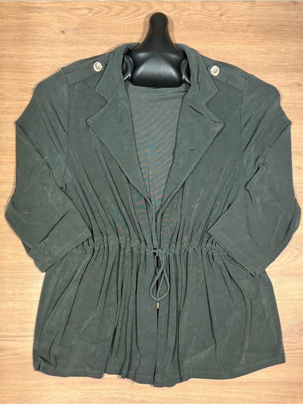 Travelens  Chico's Olive Drawstring-Waist Blazer Jacket